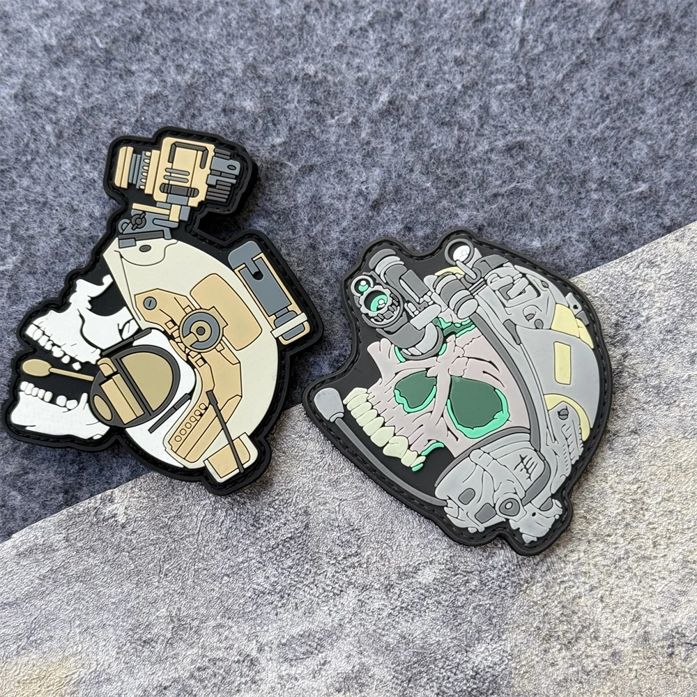 Parche táctico de moral "Casco de calavera", esqueleto y balas, emblema militar, parches de gancho y bucle de PVC, pegatinas para mochila y ropa - imagen 2
