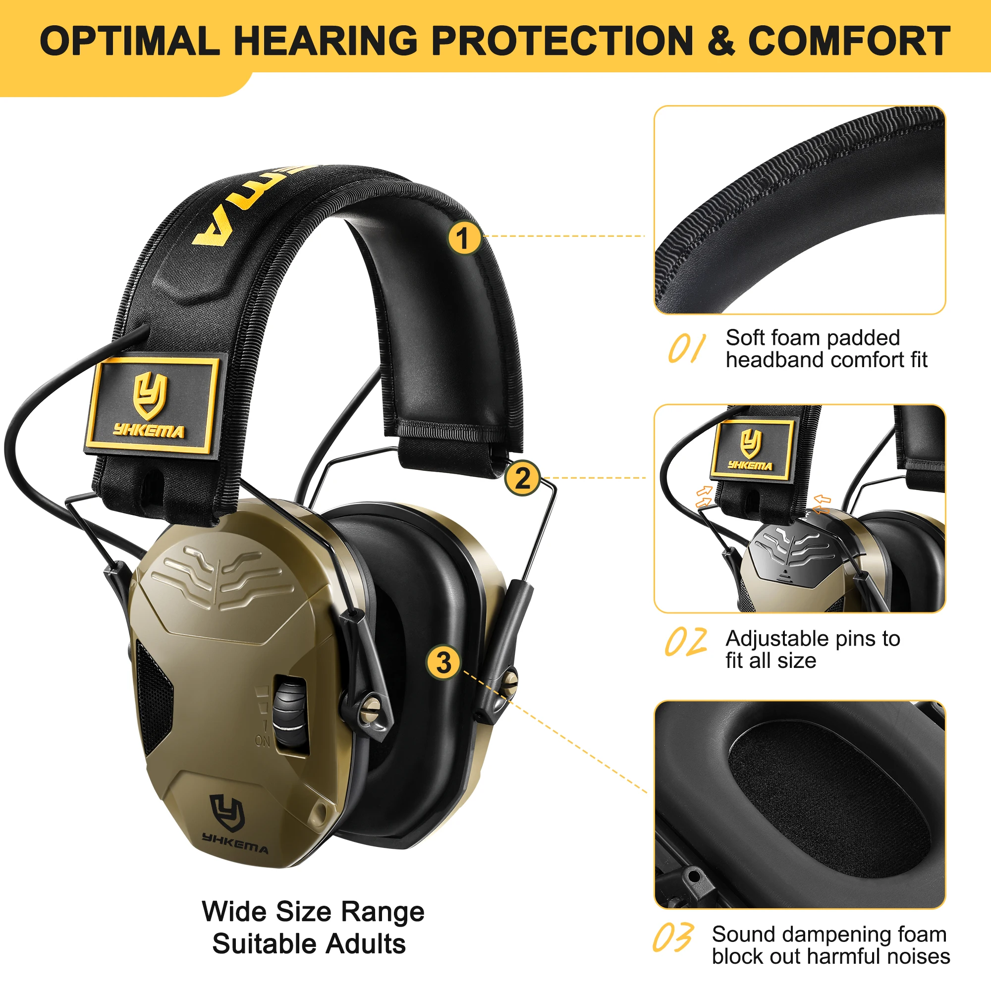 YHKEMA-orejeras electrónicas tácticas militares para caza al aire libre, captación de sonido, protección de reducción de ruido, auriculares auditivos - imagen 3