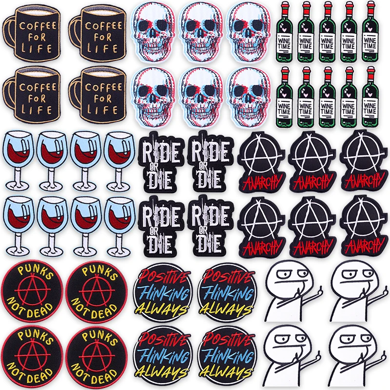 10 unids/lote Punk calavera Metal parche bordado positivo hierro en parche diseño motivacional chaqueta vaquera chaleco Edgy decoración de desempañamiento