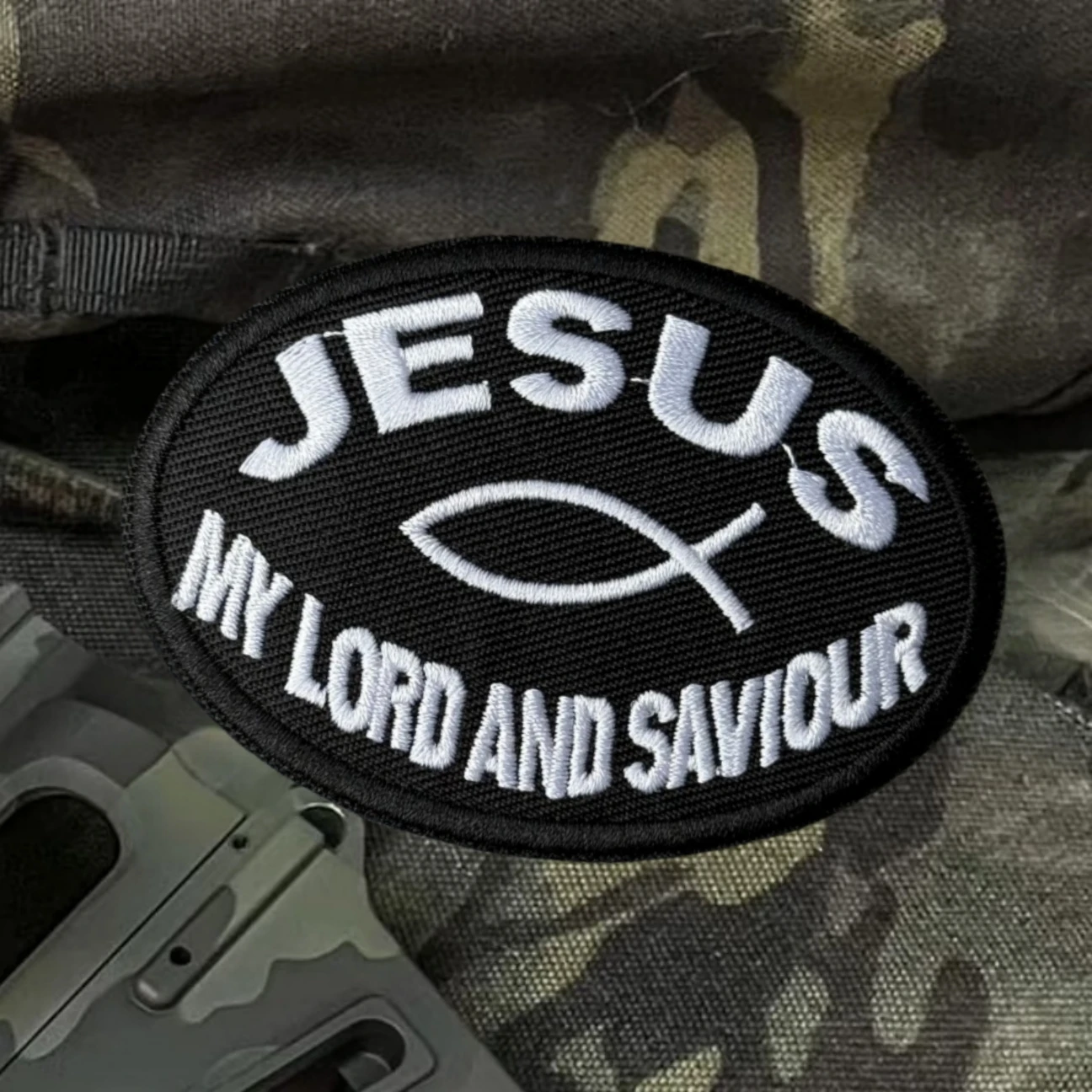 Jesús mi Señor y Salvador Jesús pescado Dios cristiano insignia de moral bordada parches de gancho táctico pegatinas de mochila militar - imagen 5