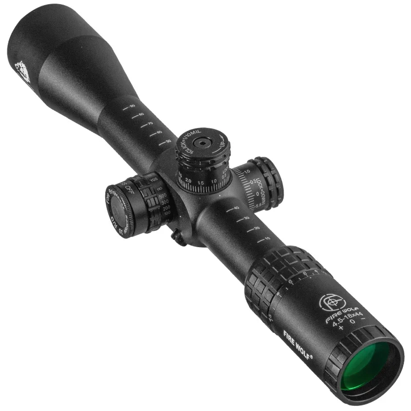FIRE WOLF 4,5-18X44 FFP táctico óptico Rifle alcance ajustable rojo verde caza Riflescope retícula de vidrio volante grande torretas - imagen 4
