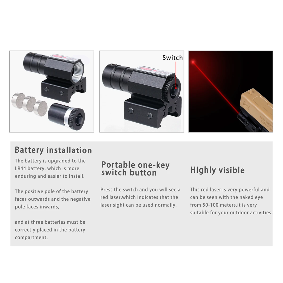 Mini Red Green Laser Sight with Adjustable 11mm 20mm Rail Mount for G17 G19 AR15 M4 with 635-655nm Hunting Rifle Pistol Sight - imagen 4