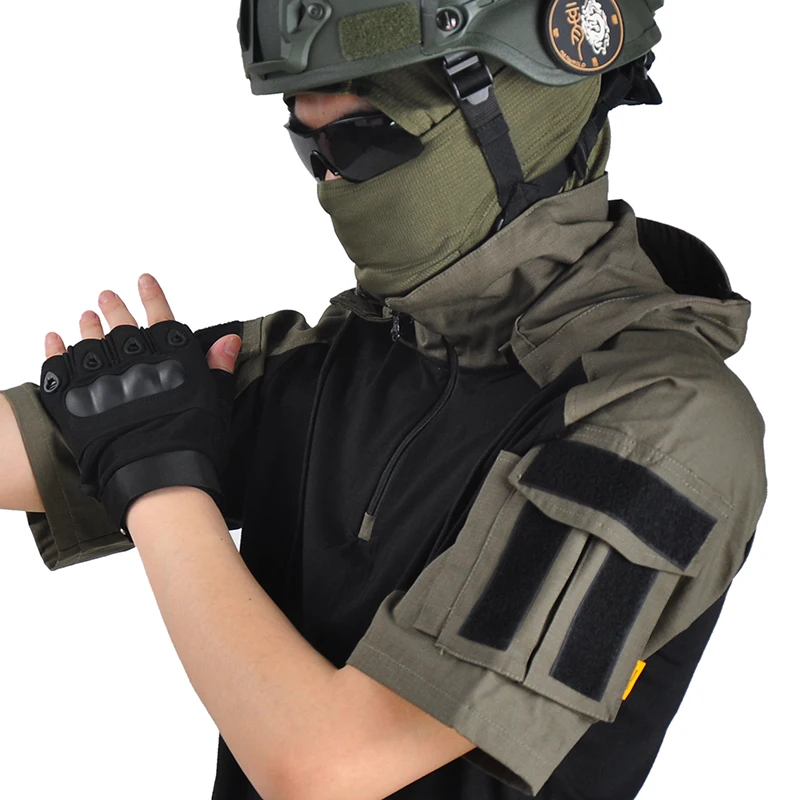 HAN WILD-Camiseta táctica con capucha para hombre, camisa de combate al aire libre del ejército, ropa militar de camuflaje, senderismo, caza CS - imagen 5