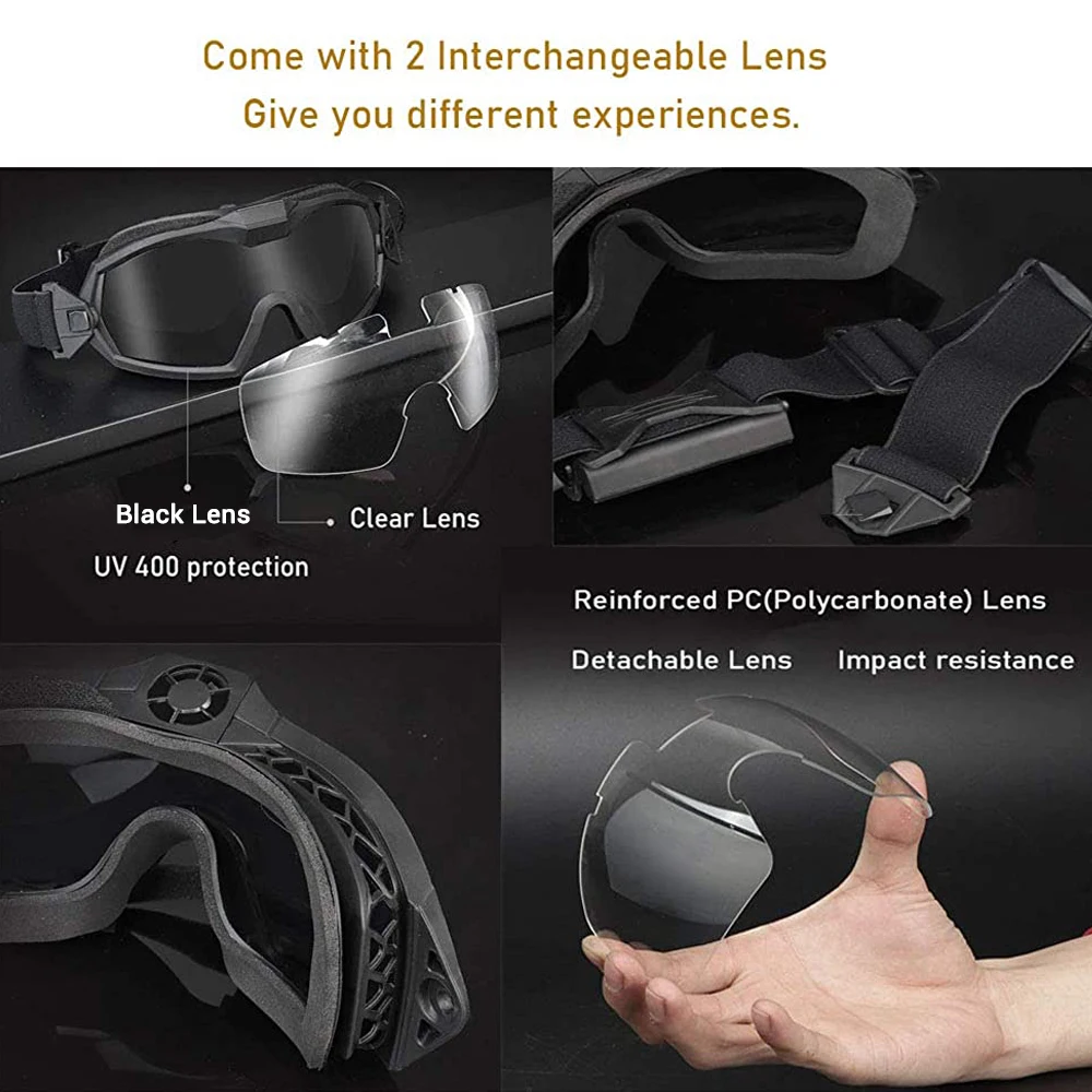 FMA-gafas de protección para los ojos, lentes con ventilador, versión actualizada, antiniebla, tácticas, para Paintball - imagen 3