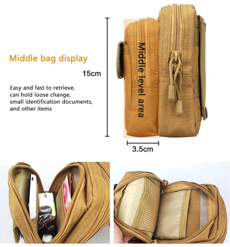 Bolsa Molle de caza táctica, riñonera práctica ultradelgada para deportes al aire libre, cinturón para teléfono, EDC, herramienta pequeña - imagen 3