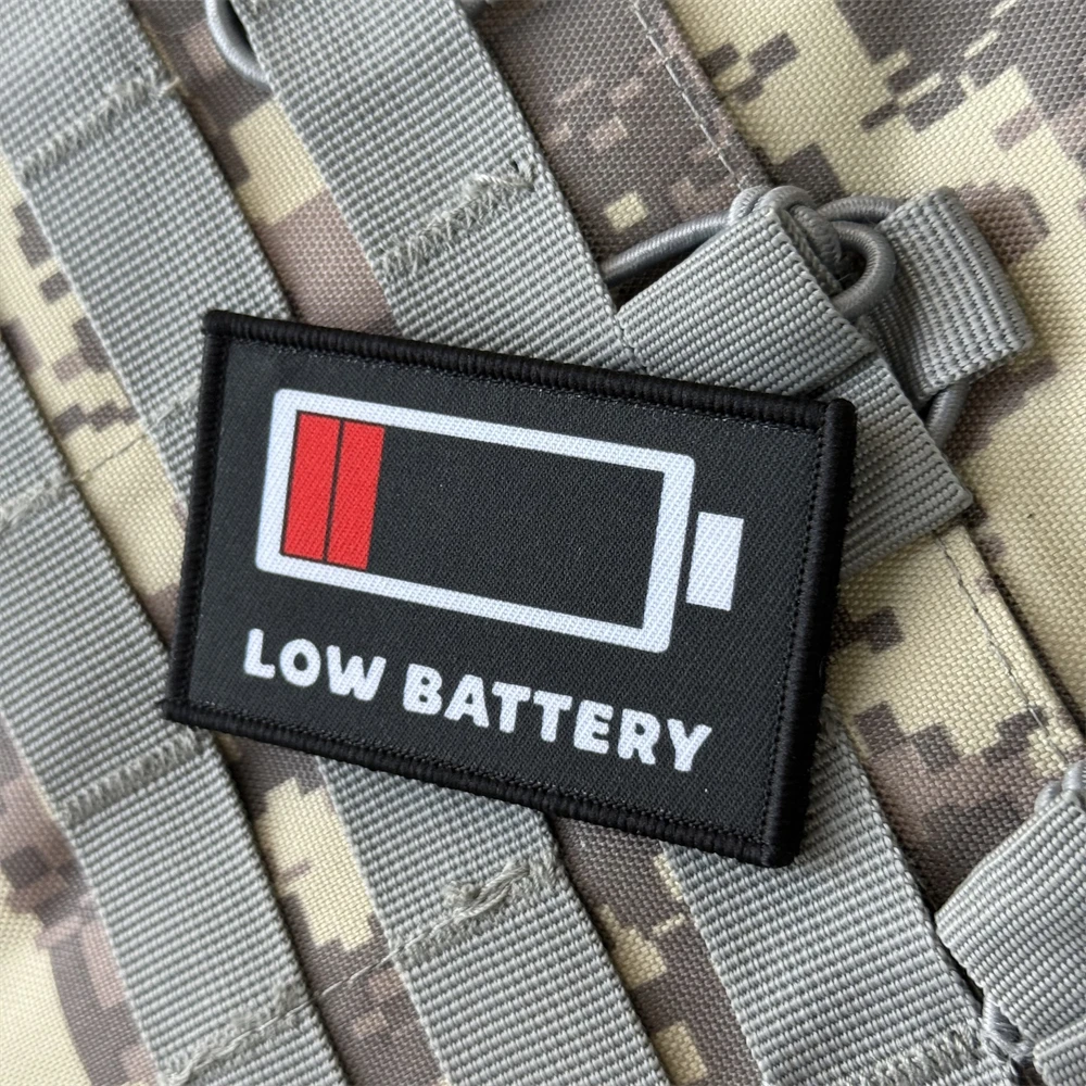 Parche de batería baja, insignia de moral táctica, parche impreso con gancho y bucle, brazalete para mochila, parches militares del ejército para ropa - imagen 4