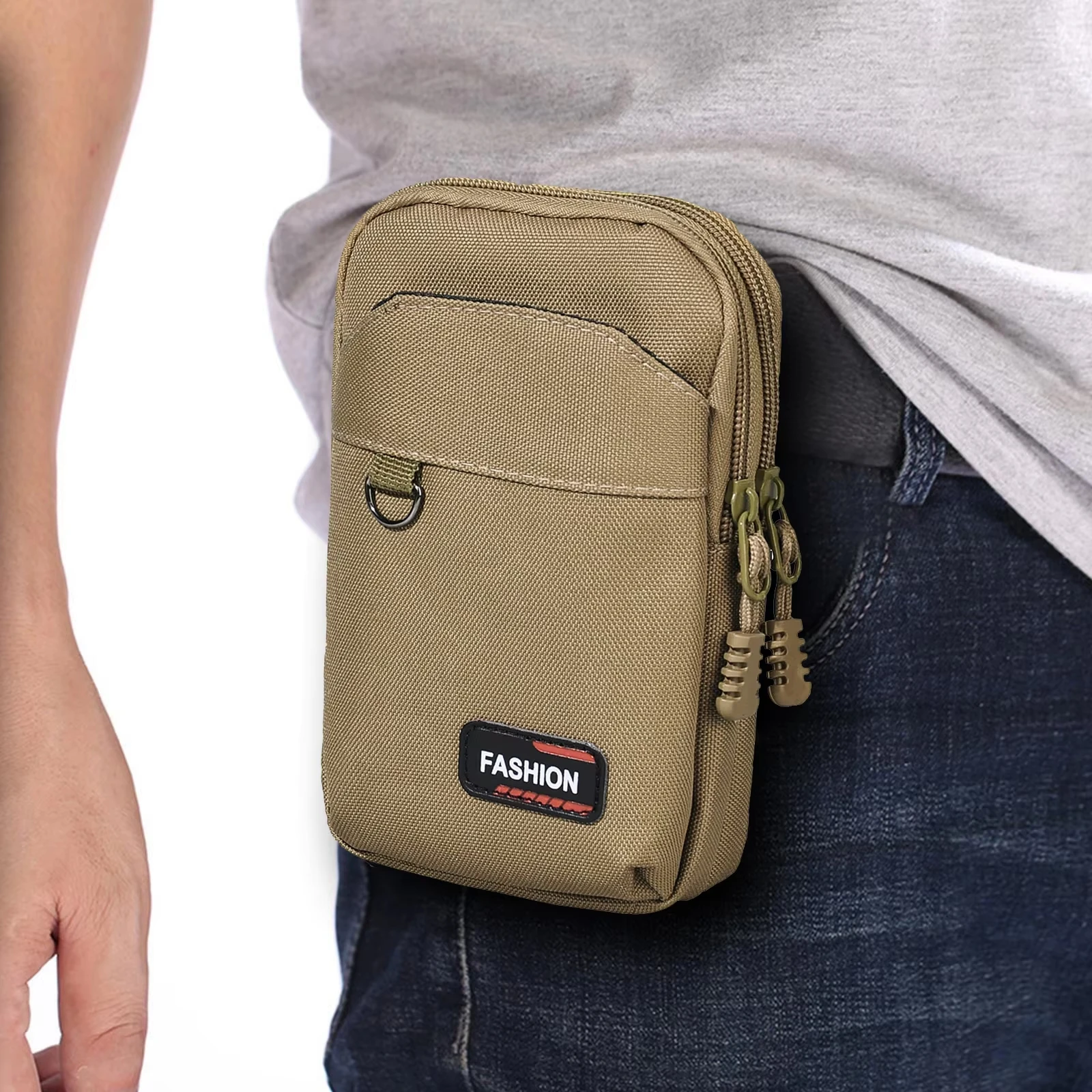 DIZETION, cintura militar para exteriores de doble capa, bolsa para teléfono para hombre, bolsa de cintura táctica para acampar y cazar, bolsa táctica caqui para exteriores - imagen 2