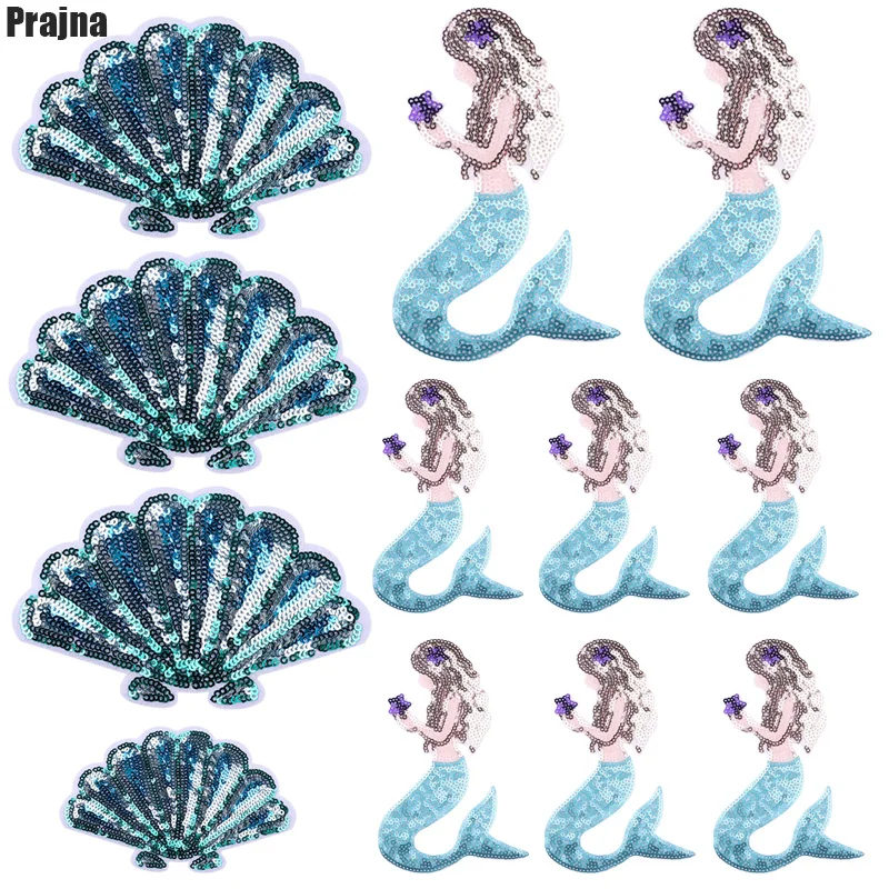 Parche bordado de sirena de lentejuelas DIY, accesorios decorativos de dibujos animados, apliques de costura para ropa, Jeans, 10 unids/lote