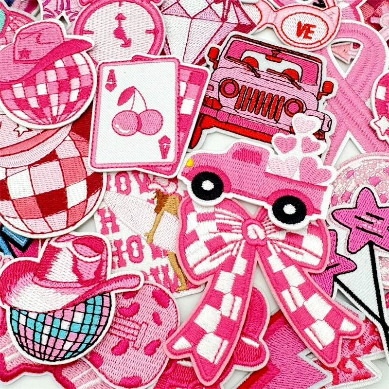 40 unids/lote de parches bordados surtidos de color rosa para ropa, apliques bordados, suministros de planchado, parche decorativo para planchar - imagen 3