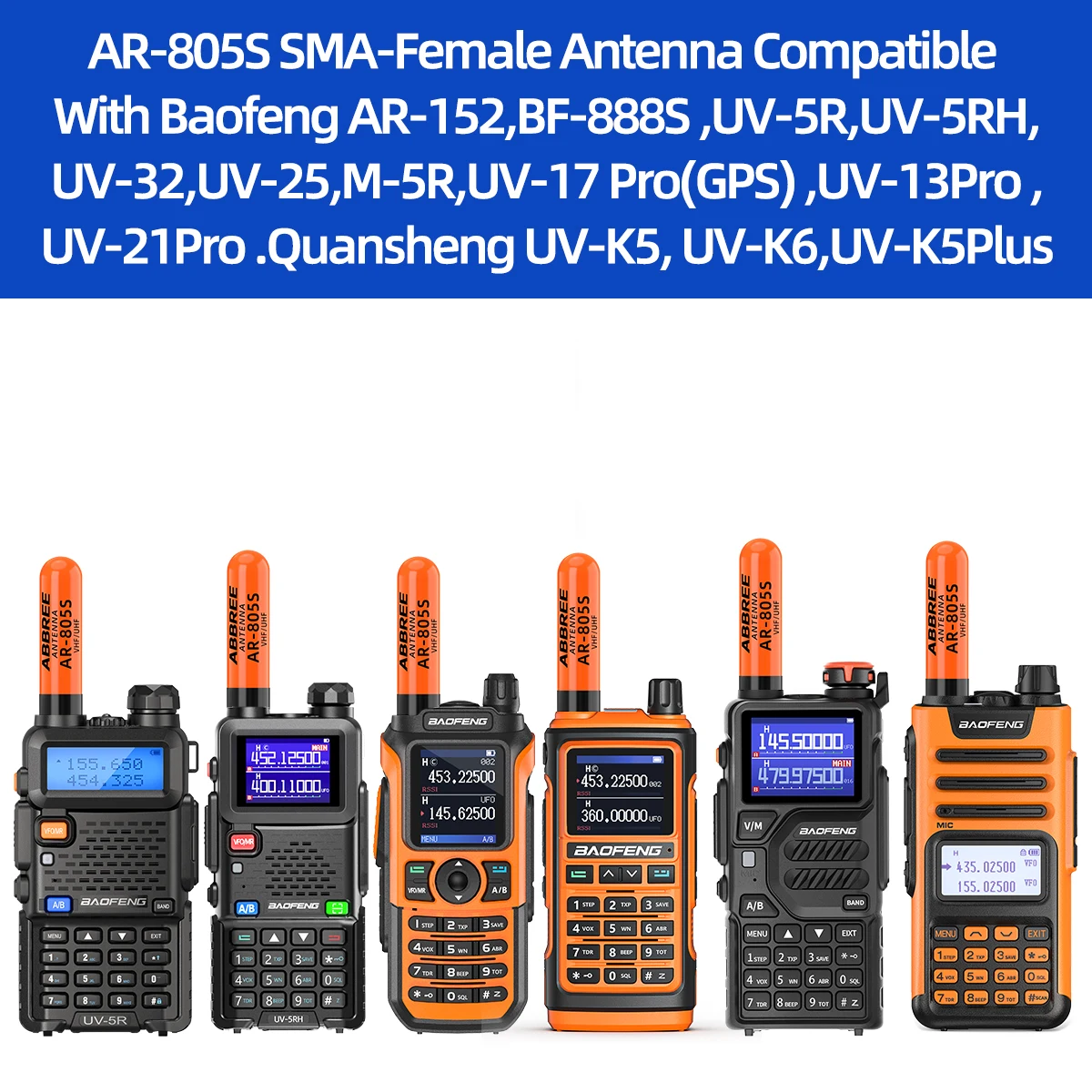 ABBREE AR-805S Mini antena Walkie Talkie corta SMA-hembra de doble banda de alta ganancia para Baofeng BF-888S UV-5R UV-21 PRO Ham Radio - imagen 5