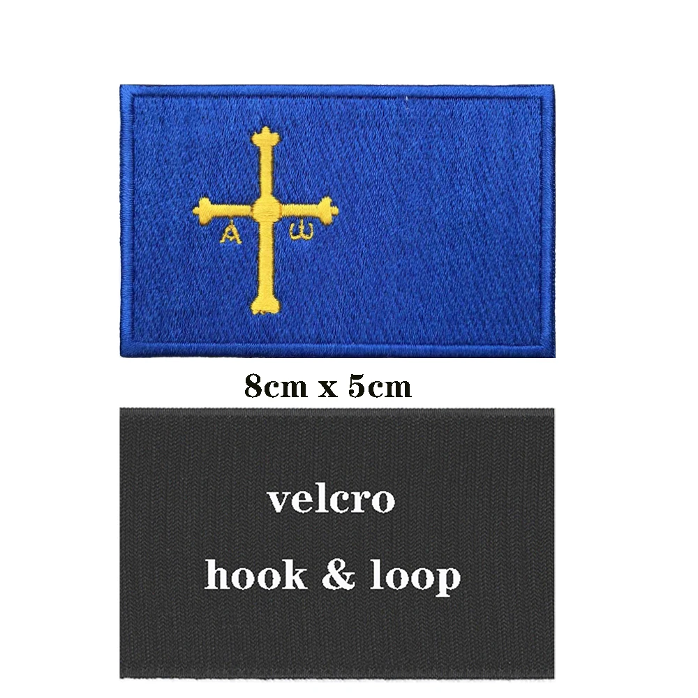 Parches bordados de la bandera de Asturias, banda para el brazo, gancho y bucle, insignia de hierro, raya militar, 1 unidad - imagen 2