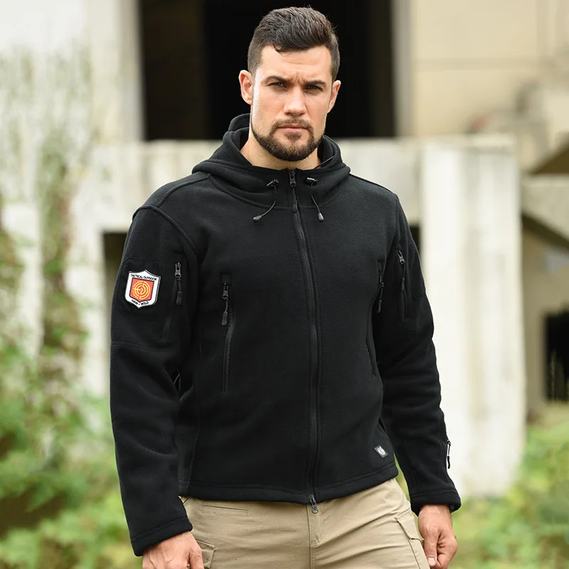 Chaqueta táctica de lana para hombre, chaqueta militar con cremallera completa, abrigo cálido con capucha para exteriores, chaquetas Softshell del ejército para hombre, Otoño e Invierno - imagen 2