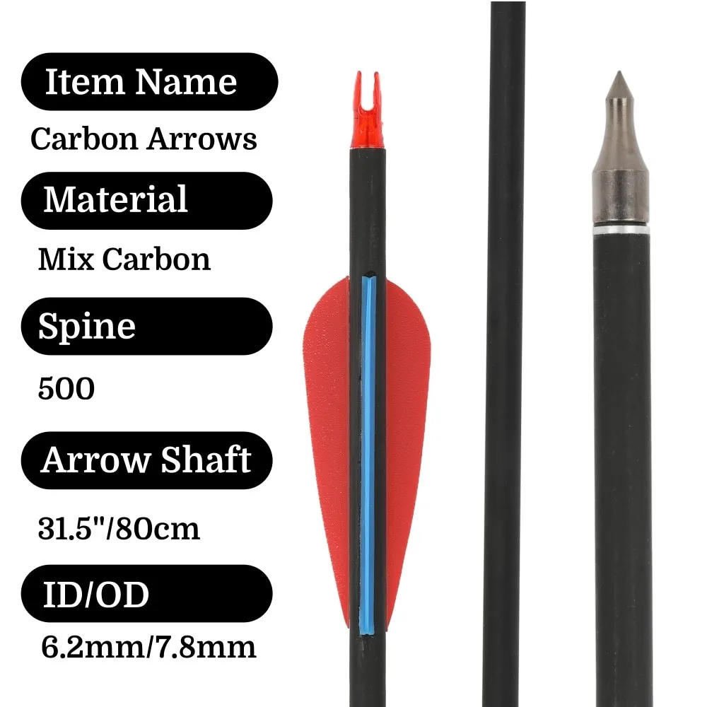 31,5 ''columna vertebral 500 mezcla de tiro con arco flecha de carbono puntas de 100gr paletas de goma de 3 pulgadas arco recurvo compuesto caza tiro práctica de objetivo - imagen 2