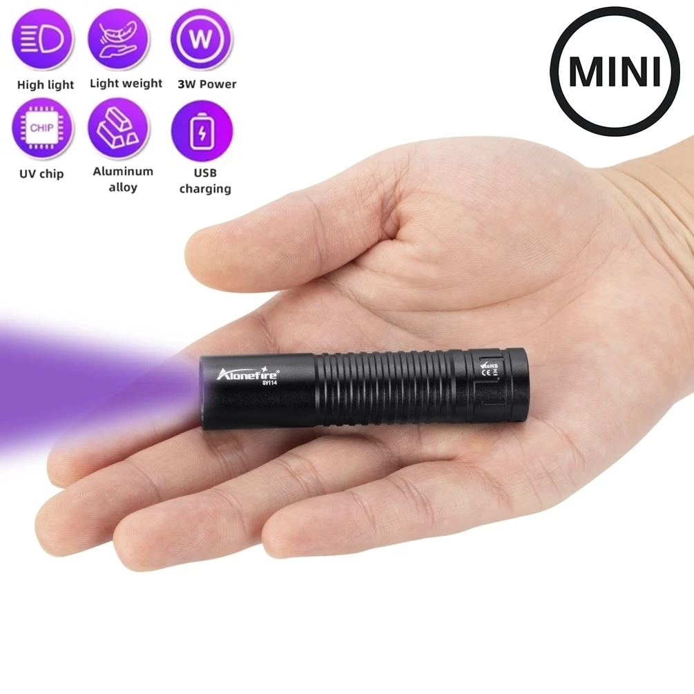 Mini linterna UV de 395/365nm, lámpara de uñas recargable por USB, antorcha para orina de mascota, gato, tiña, marcador de mineral de dinero, luz de detección de higiene de Hotel