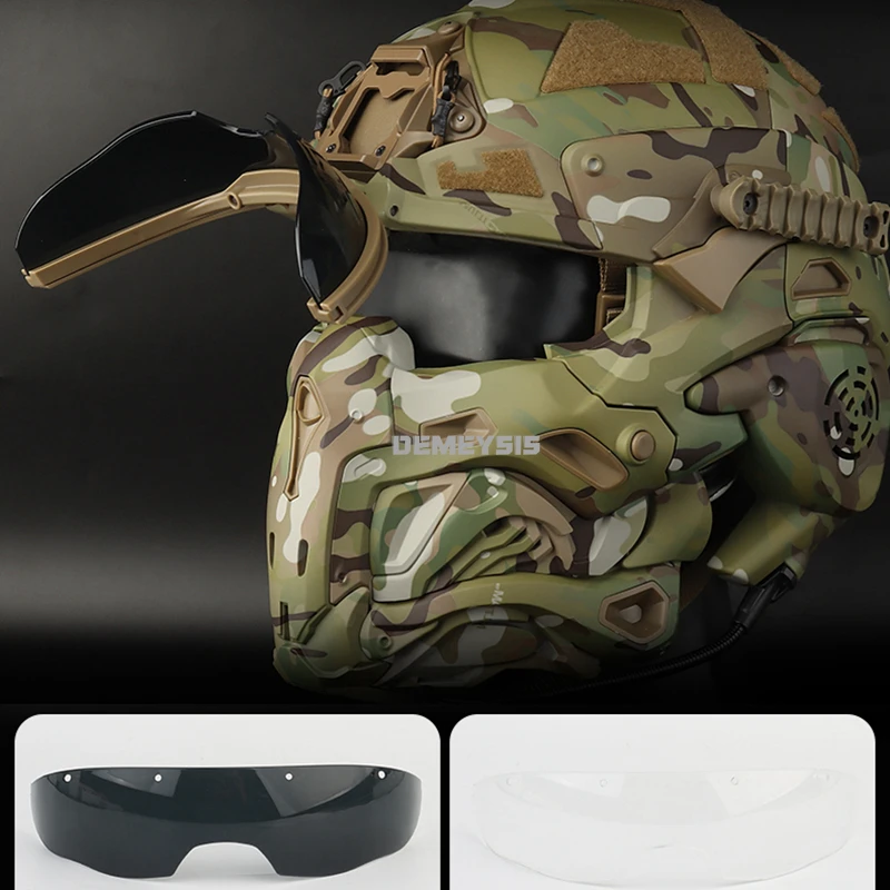 Cascos de cobertura completa Airsoft 3 en 1 casco de protección de Paintball de tiro auriculares integrados casco táctico CS máscara desmontable - imagen 5