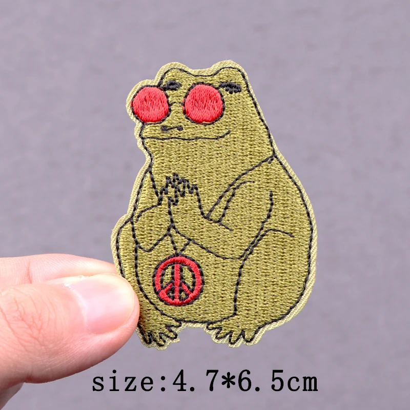Parche de rana de Animal de Hip Hop, parches bordados para planchar, parches termoadhesivos para ropa, pegatinas de parche Fusible Punk - imagen 3