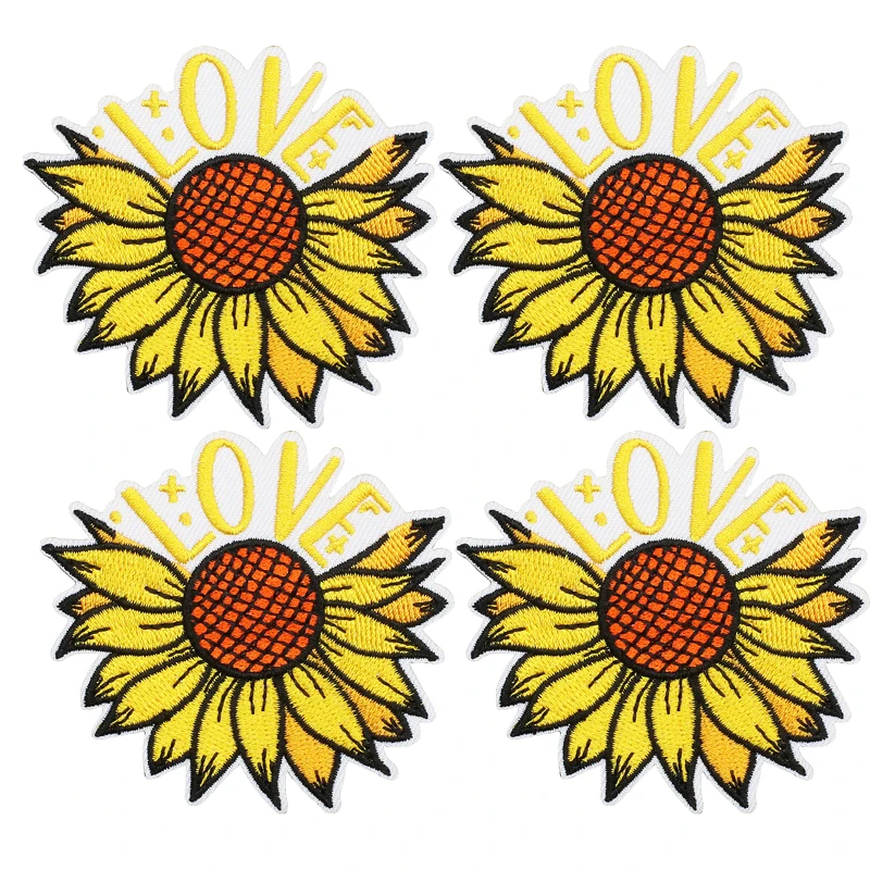 Parche bordado de girasol, 10 Uds., venta al por mayor, parches de flores con letras de corazón de amor para ropa, parches para planchar DIY para insignias de ropa - imagen 5