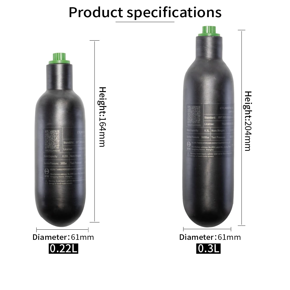 0.22L,0.5L/500cc HPA da fibra do carbono, cilindro de gas de alta presión, caça do mergulho de FX, M18, 1,5, 4500Psi, 300Bar - imagen 2