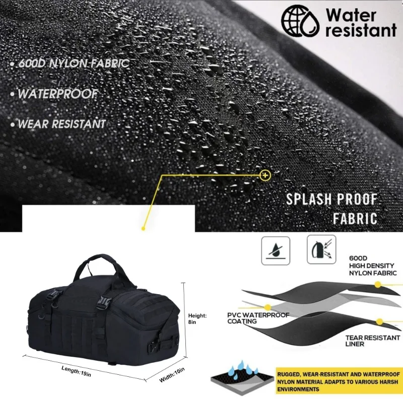 Mochila de lona para gimnasio para hombre y mujer, bolsa de entrenamiento de viaje para fin de semana, resistente al agua, 45L, para deportes militares, baloncesto y fútbol - imagen 2