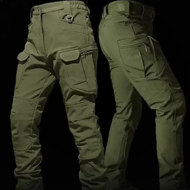 Conjunto táctico de invierno para hombre, traje impermeable a prueba de viento para caza al aire libre, chaquetas con capucha de concha suave con múltiples bolsillos, pantalones de trabajo de piel de tiburón - imagen 5