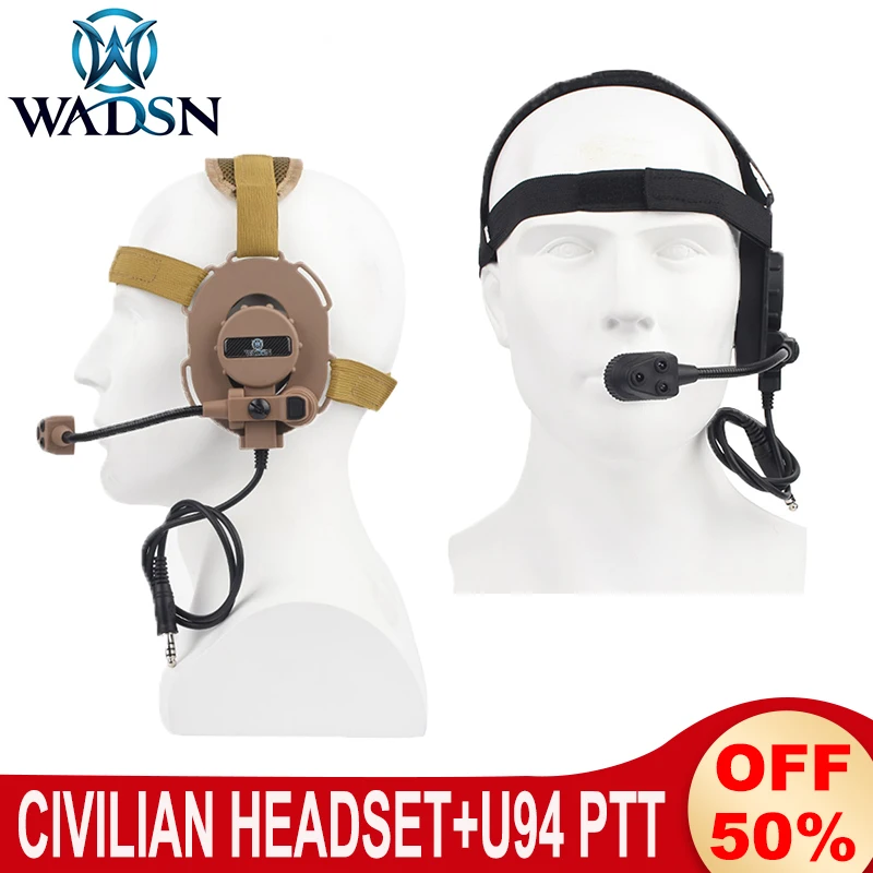 WADSN Bowman III auriculares civiles de un solo lado con micrófono brillante CS Wargame Cosplay auriculares + PTT U94 UV-5R para Baofeng