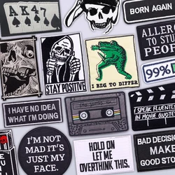 Parches bordados con calavera de rana para planchar para ropa, letras negras, parche bordado para coser, apliques decorativos para ropa y planchar