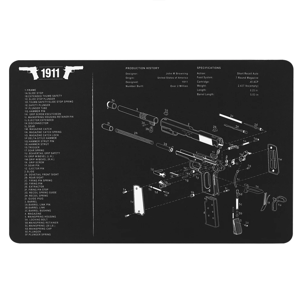 Glock/1911/P220/P226/P229/XD/SW MP/Alfombra de goma para limpieza de armas de fuego 17 "x 11" con diagrama de piezas e instrucciones - imagen 4
