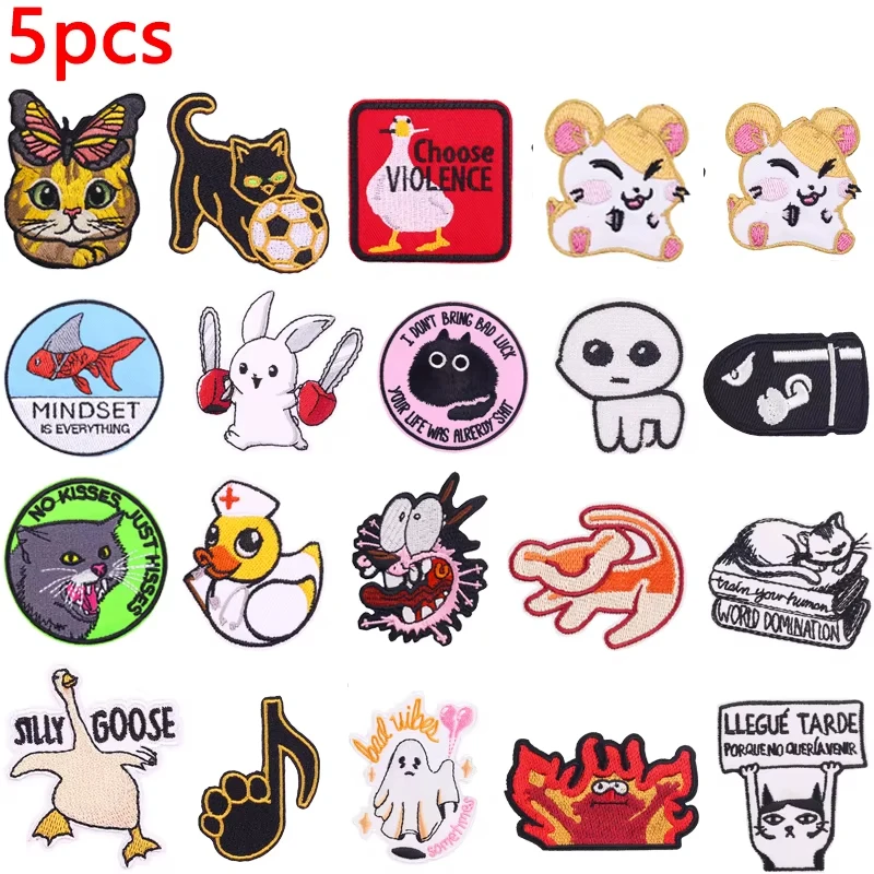 5 unids/lote gato pato conejo parche dibujos animados/animales parches bordados para coser ropa DIY sombreros Jeans chaquetas pegatinas bordadas - imagen 2