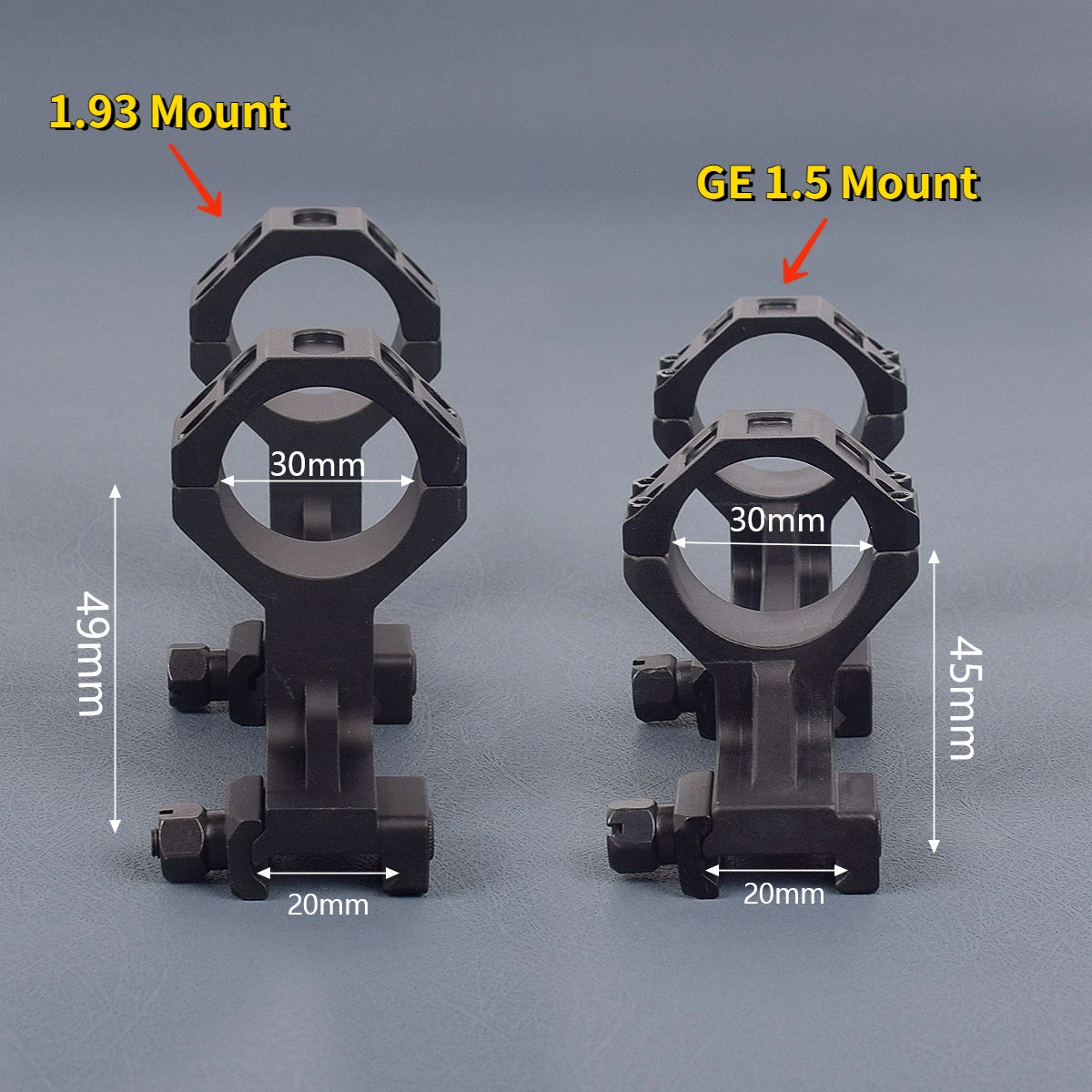 Montaje de alcance táctico AR15, 25,4mm, 30mm, Rifle GE, mira óptica automática, 1,5 1,93 QD, 20mm, carril Picatinny, anillos dobles - imagen 2