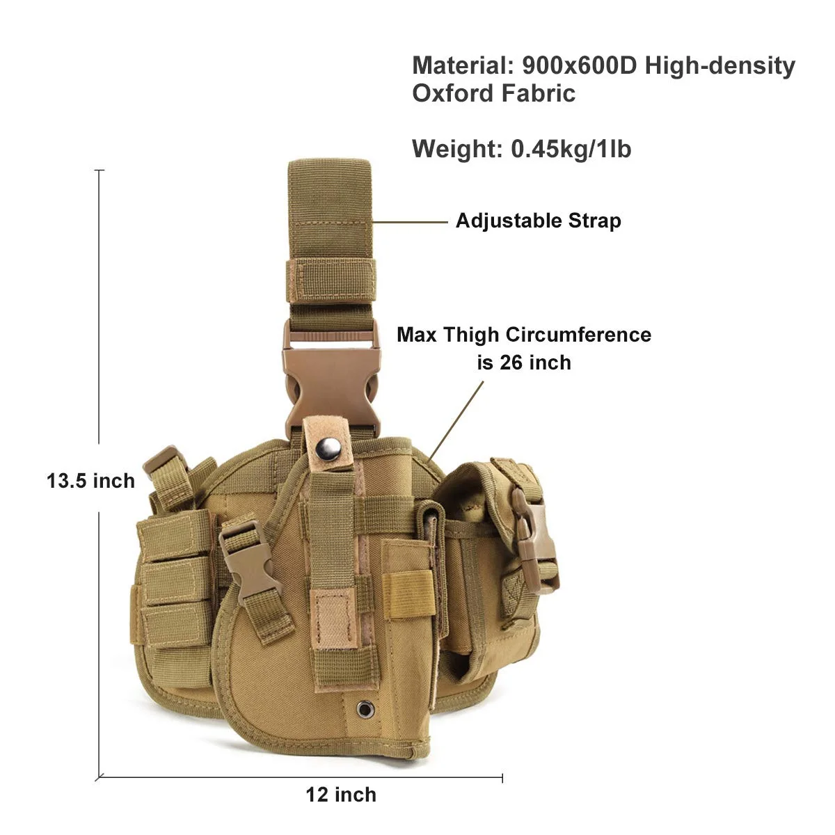Funda táctica ajustable, funda para muslo con pierna caída y bolsa para revistas mano derecha, accesorios de caza - imagen 4