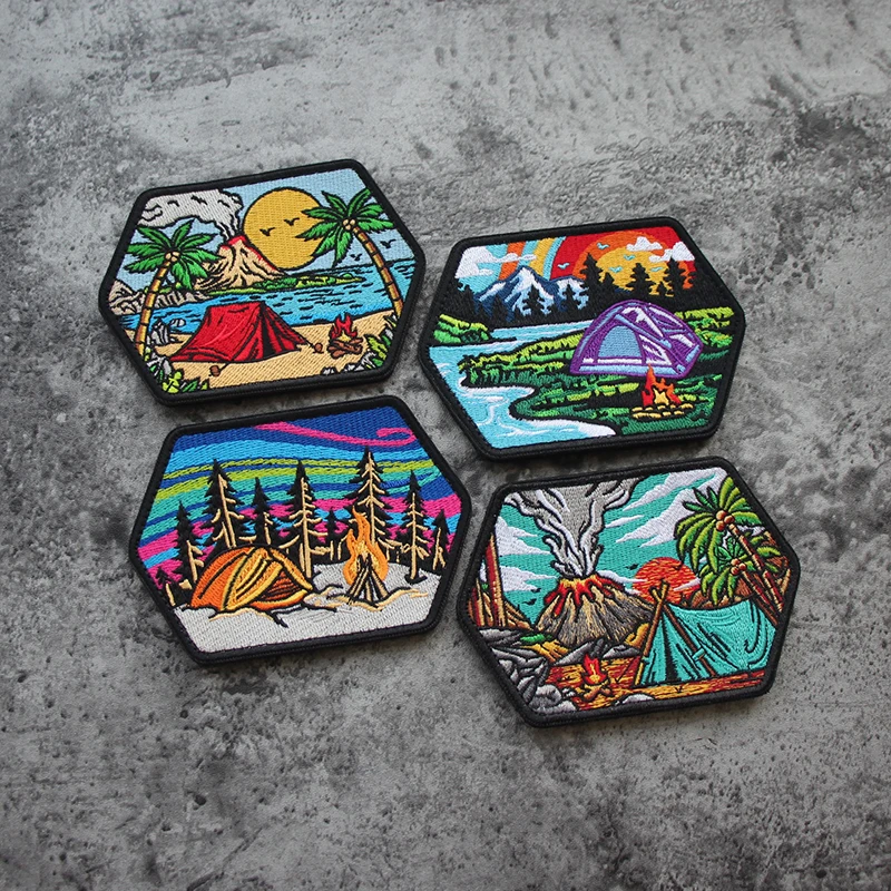 Brazalete de acampada de aurora boreal completamente bordado de primera calidad, insignia de paisaje para exteriores, volcán, Camping, gran pared, parche de paquete DIY - imagen 5