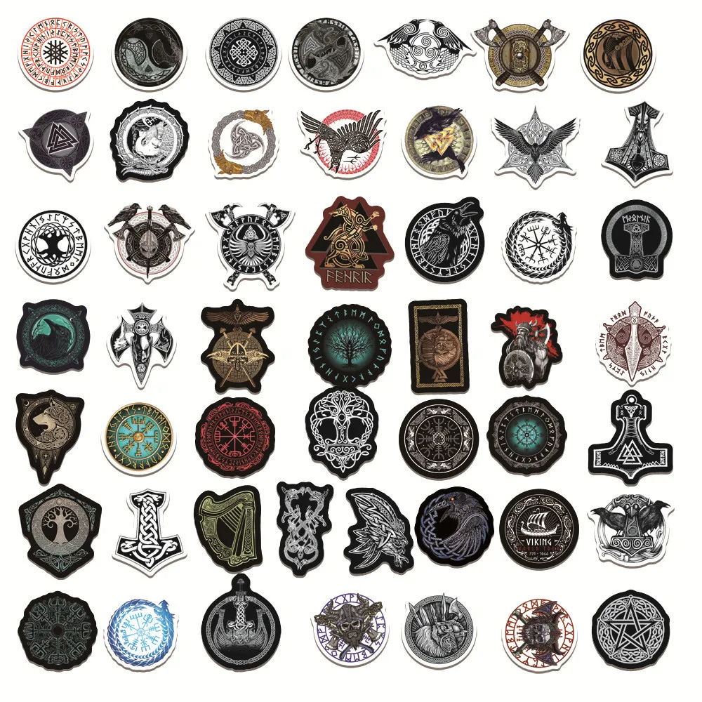 50 Uds. Pegatinas de estilo piratas vikingos misteriosos escarcha lobo gigante nórdico defensa tótem símbolo runas juguetes pegatina genial - imagen 5