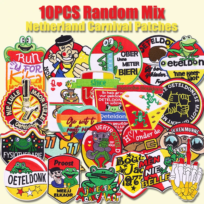 10 Uds. Parches bordados de Carnaval de Países Bajos de alta calidad mezcla aleatoria parche con emblema Oeteldonk parches para planchar para ropa DIY - imagen 2