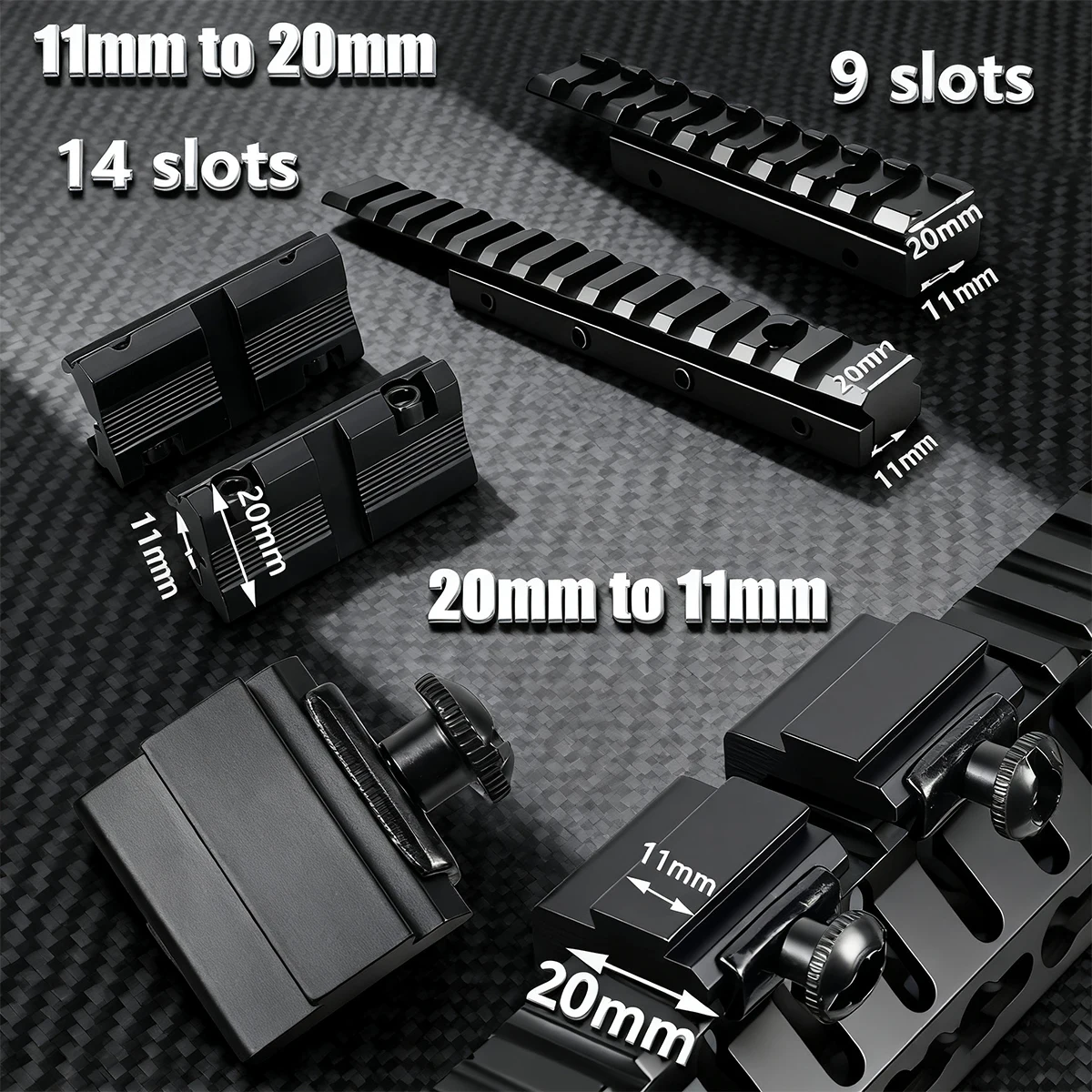 Soporte de riel con 9/14 ranuras, adaptador de mira de 20mm a 11mm, Base de conversión de montaje en riel, accesorios de montaje de convertidor de 11mm a 20mm