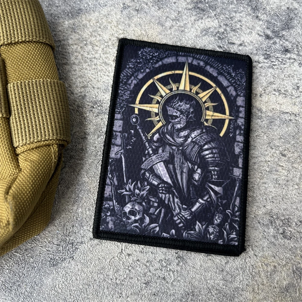Dark Souls-Parche de gancho y bucle con estampado de esqueleto táctico, emblema de caballero, insignia de moral militar, pegatinas para ropa y mochila - imagen 5