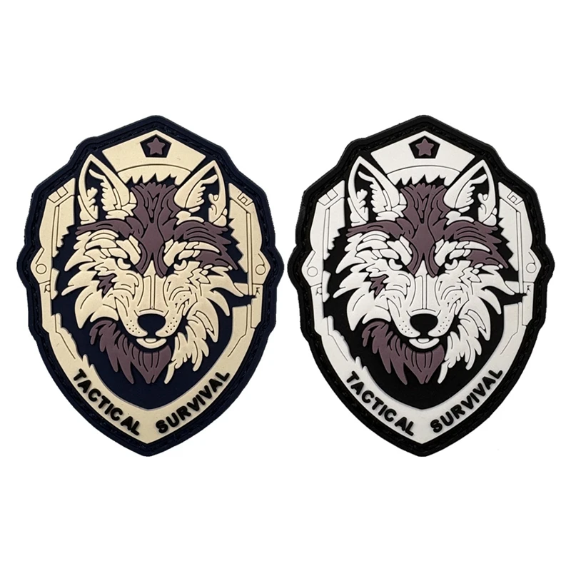 Parches de gancho y bucle noctilucentes de lobo de supervivencia táctica, capítulo de moral de PVC, insignia de parche diy para mochila de ropa al aire libre - imagen 2