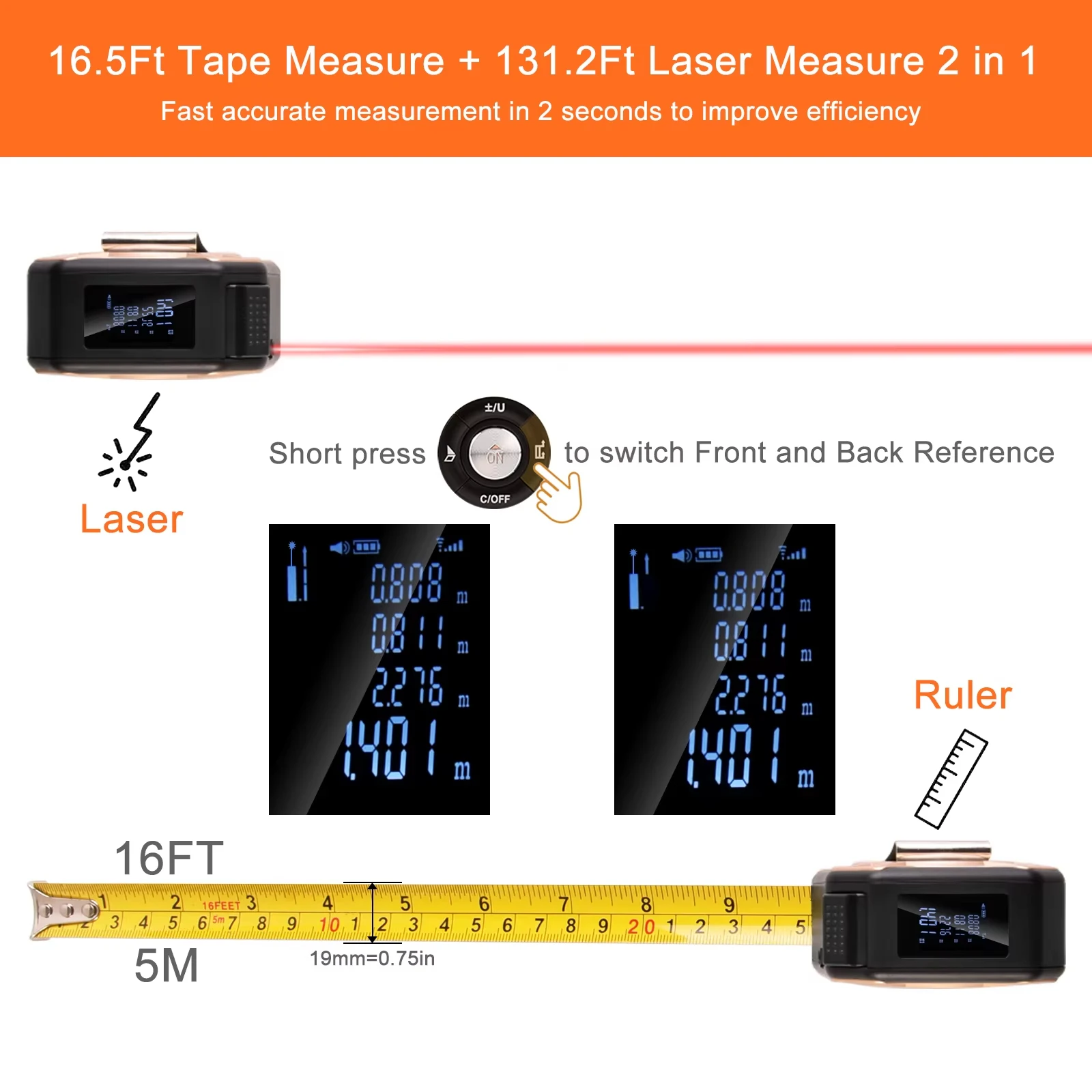 Telémetro láser digital – Cinta métrica retráctil de precisión - imagen 3