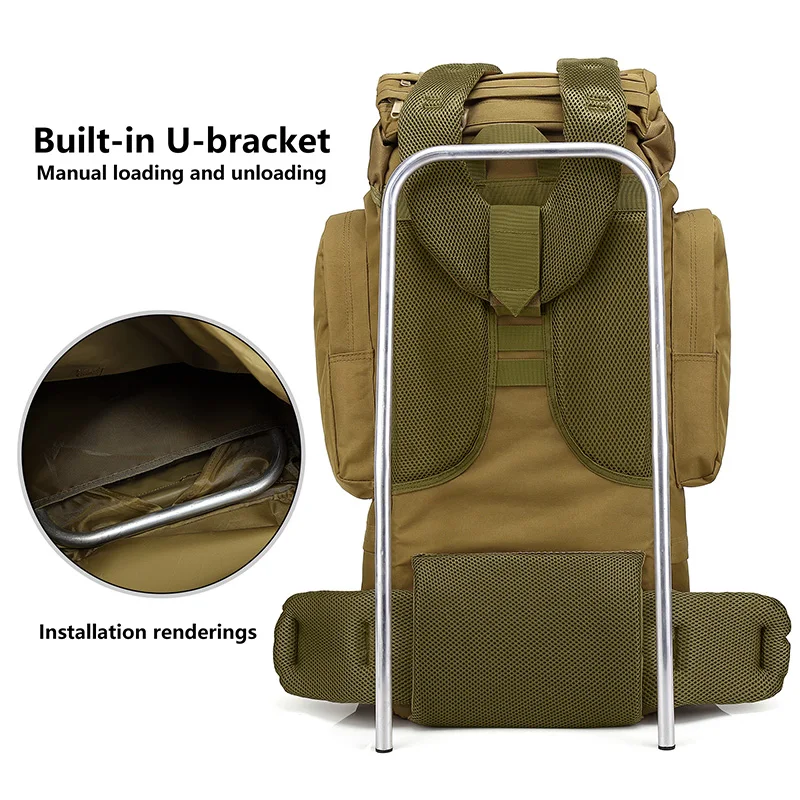 Mochila impermeable de gran capacidad de 65L para exteriores, mochila táctica para caza, Camping, cubierta para lluvia, bolsas de escalada para montañismo - imagen 3