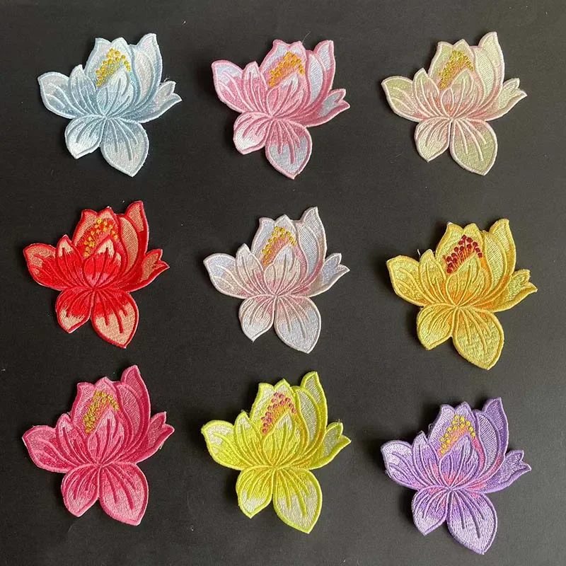 Parches termoadhesivos con apliques de flores de loto de 8,5 CM, pegatinas para planchar con bordado de flores de tela para ropa, vestido, Cheongsam - imagen 3