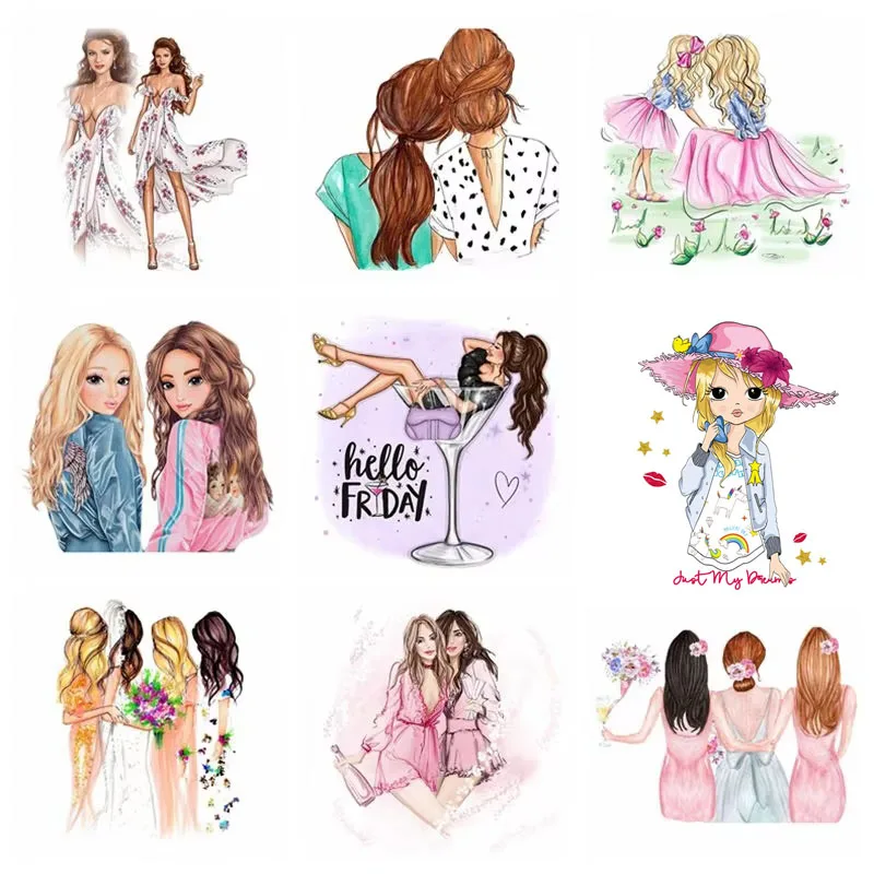 DIY personaje transferencia de calor ropa de hermana parches para planchar para niñas pegatinas de ropa lindos parches de amor en la ropa insignia de rayas - imagen 2