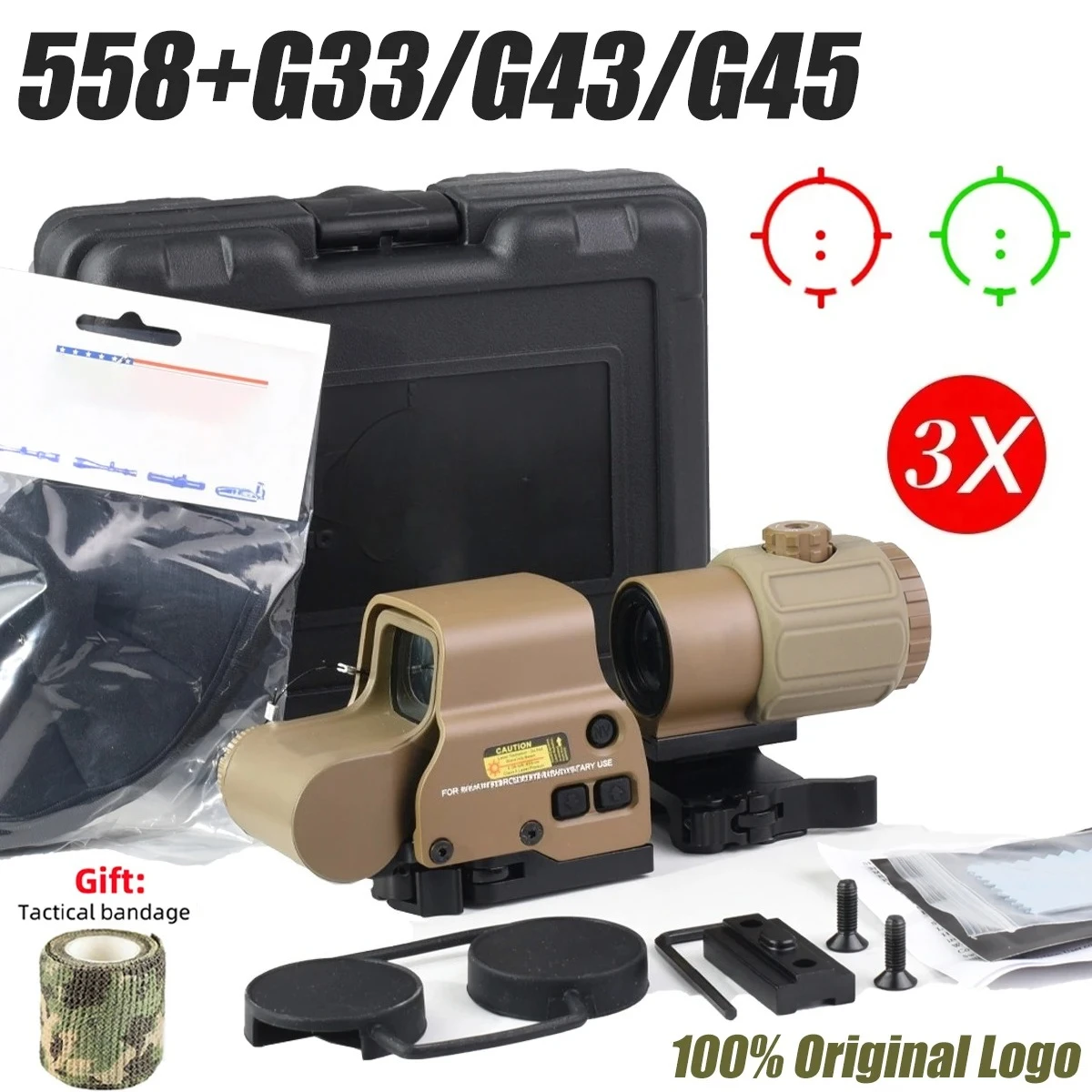 ET CH 558 + G33/G43/G45 Mira holográfica verde punto rojo 3x5x airsoft
