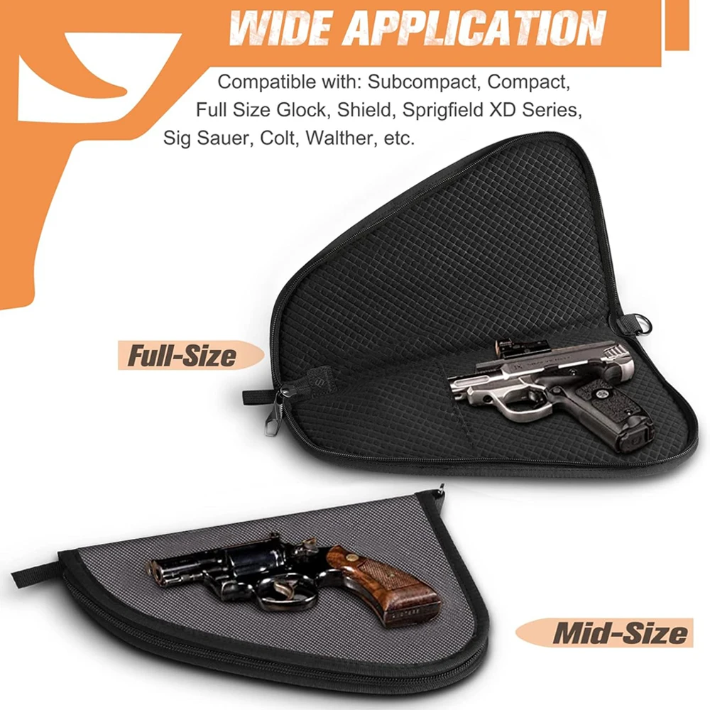 Bolsa táctica para pistola, bolsa de almacenamiento suave para pistola, estuche para pistola de transporte cancelado con forro acolchado para pistolas compactas y de tamaño completo - imagen 2