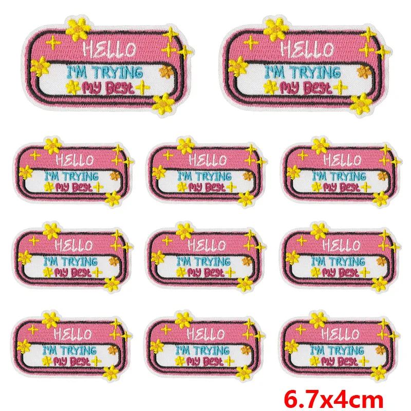 10 unids/lote, venta al por mayor, frase colorida/texto, parche bordado con apliques, parches para planchar para ropa, parches termoadhesivos para ropa - imagen 3