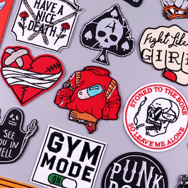 Parche Hippie para planchar en la ropa, pegatinas de tela Punk Rock, insignias a rayas, apliques de Calavera, parches bordados para ropa - imagen 3