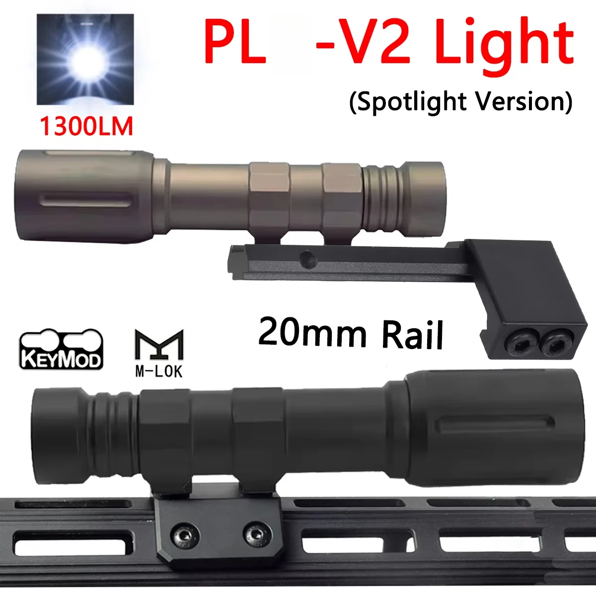 Linterna PL V2, versión de foco, arma de caza PL -V2, luz LED de explorador, 1300 lúmenes, compatible con Surefire, riel de 20MM, montaje Keymod MLOK - imagen 2