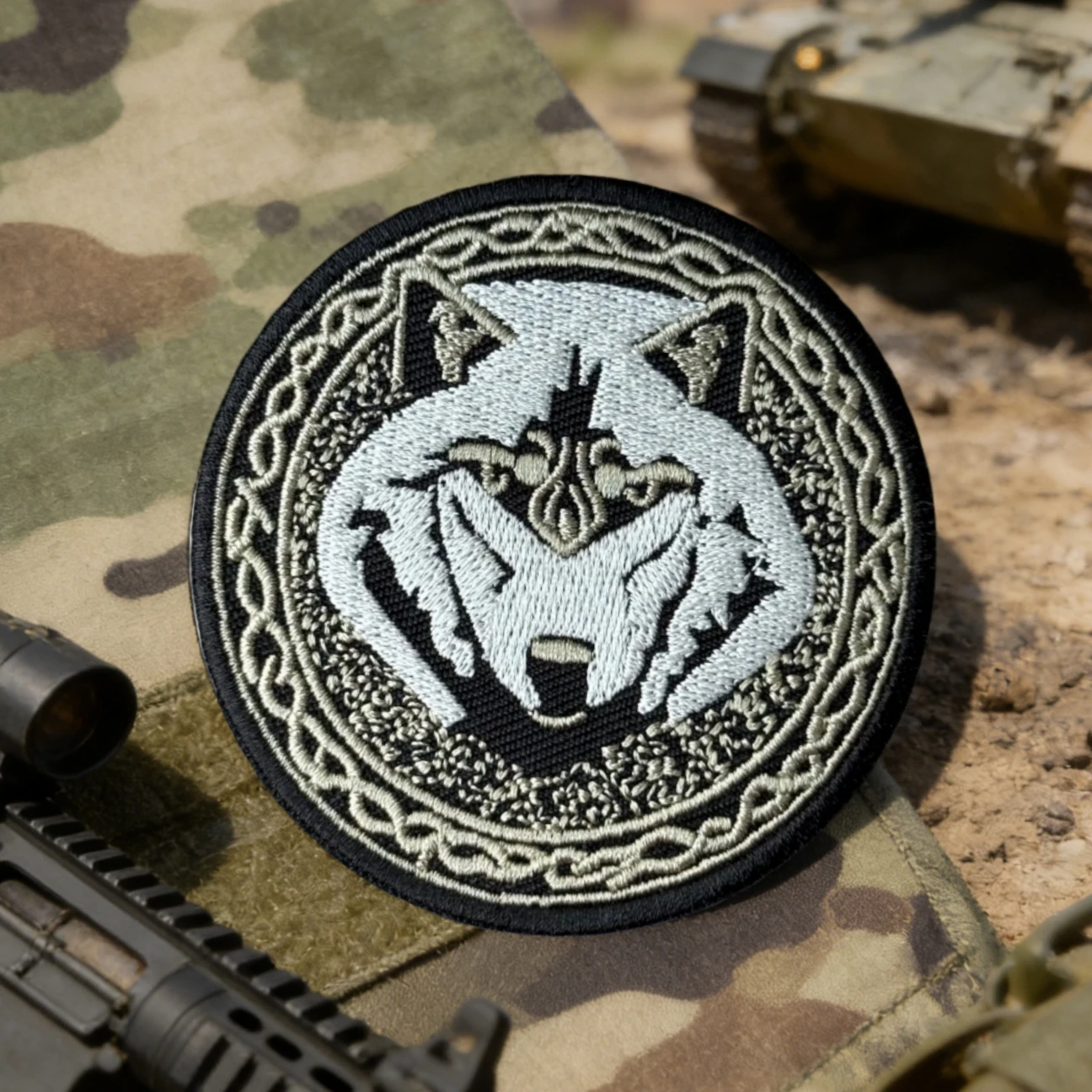 Parche bordado lobo chevron táctico con velcro para mochila - imagen 5