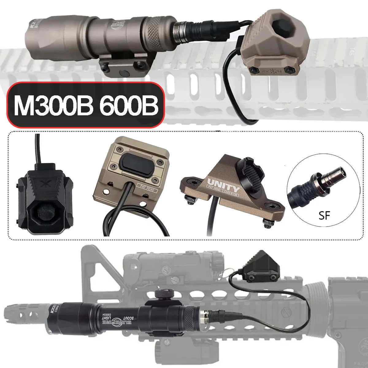 Linterna táctica Surefir serie M300 M600, luz de explorador con función Dual AXON, interruptor de presión de botón caliente, arma de caza