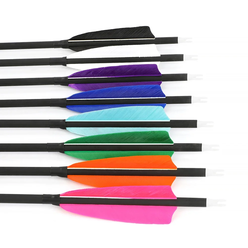 ‌ Flecha de carbono SP500 de 28 ''30'' 31'', con pluma de 4 pulgadas para arco compuesto recurvo al aire libre, accesorios de tiro de caza, 12 Uds. - imagen 4