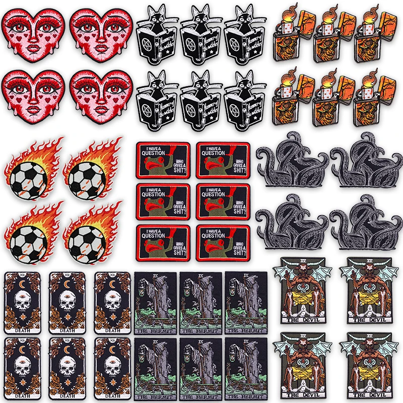 10 unids/lote Hippie Tarot Horror bordado parche hierro en insignia bordada psicodélico diseño gótico oculto para chaqueta bolsa pegatina - imagen 2