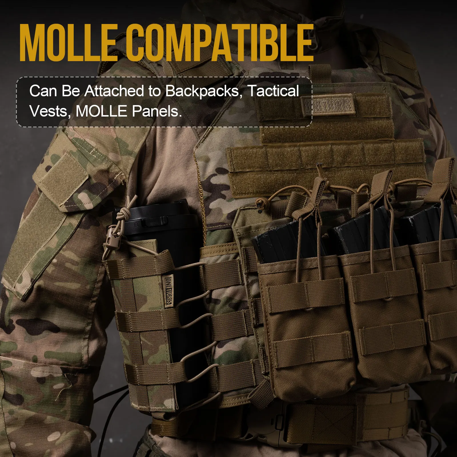 ONETIGRIS Funda para botella de agua Molle, soporte para botella de agua ajustable de 34oz, soporte para cantimplora con Panel MOLLE, bolsa para botella de agua ROC - imagen 5